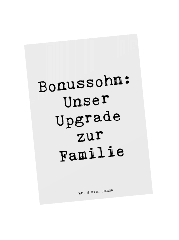 Mr. & Mrs. Panda Postkarte Bonussohn Wertschätzung mit Spruch in Weiß