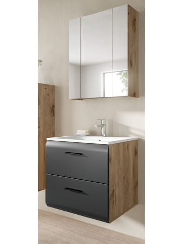 Inn.Furn Badmöbel-Set 2-teilig schwarz matt, Eiche 60 cm, Komplett-Set mit Waschbecken