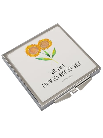 Mr. & Mrs. Panda Schminkspiegel Blume Sonnenblume mit Spruch in Weiß