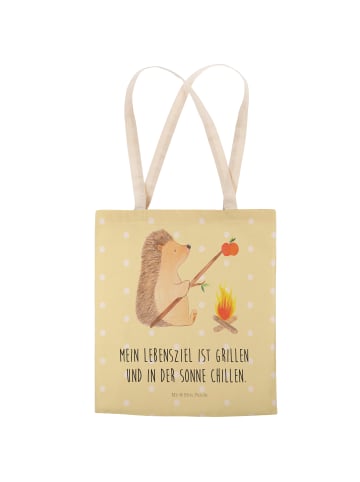 Mr. & Mrs. Panda Shopper-Tasche Igel Grillen mit Spruch in Gelb Pastell