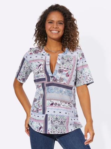 WITT WEIDEN Kurzarmbluse in ecru-flieder-bedruckt