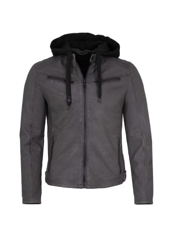 Mauritius Lederjacke Kapuze Lammnubuk in Grau