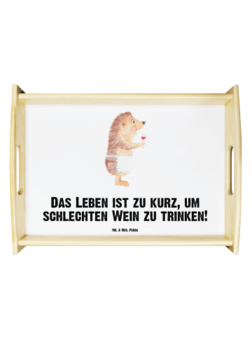 Mr. & Mrs. Panda Tablett Igel Wein mit Spruch in Weiß