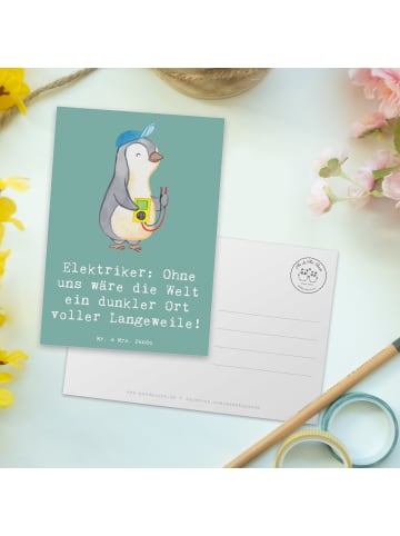 Mr. & Mrs. Panda Postkarte Elektriker Helden mit Spruch in Meeresbrise
