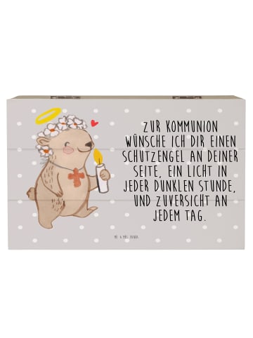 Mr. & Mrs. Panda Holzbox Bär Kommunion  mit Spruch in Grau Pastell