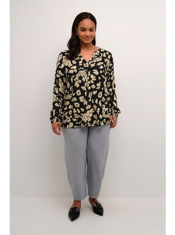 KAFFE curve Langarm-Bluse KCbella in Black/Sand Leo Print
