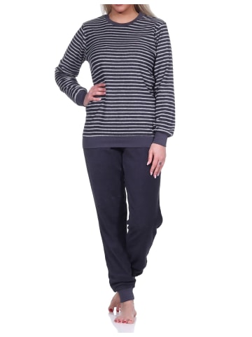 NORMANN Frottee Pyjama langarm Schlafanzug Bündchen Streifen - 75923 in dunkelgrau