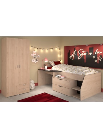 Parisot Kinderzimmer-SET 2-teilig Eiche Jackson, schwarz, Jugendzimmer mit Stauraumbett