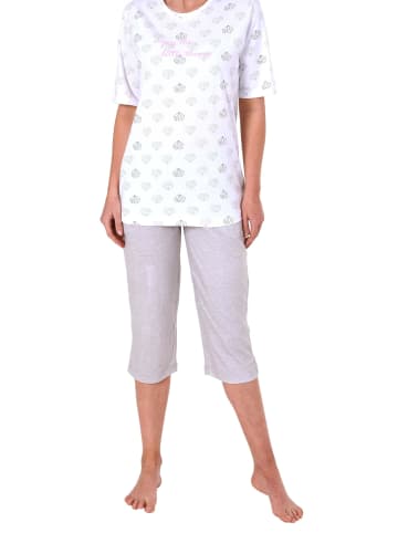 NORMANN Capri Pyjama kurzarm grafischen Designs - 47017 in weiss