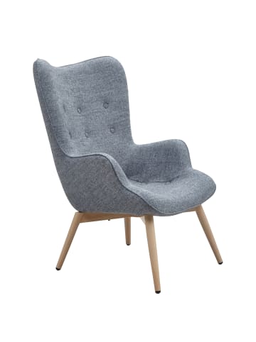 SalesFever Relaxsessel modern mit Knopfheftung Metallbeine in Holzoptik Webstoff in Grau