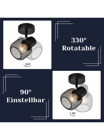 ZMH Deckenleuchte in schwarz 1-flammige E27 rund Vintage Metall verstelbar 330°