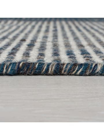KADIMA DESIGN Teppich Wolle Handgewebt BALA Boho Gestreift Wohnzimmer Zweifarbig in Blau