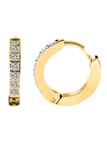 Adeliás Damen Ohrringe – Klappcreole aus Edelstahl mit Strass Steinchen in gold