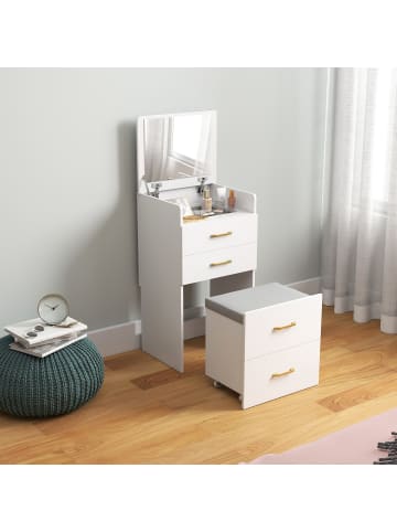 HOMCOM Schminktisch mit Hocker-48L x 40B x 90H cm-Weiß