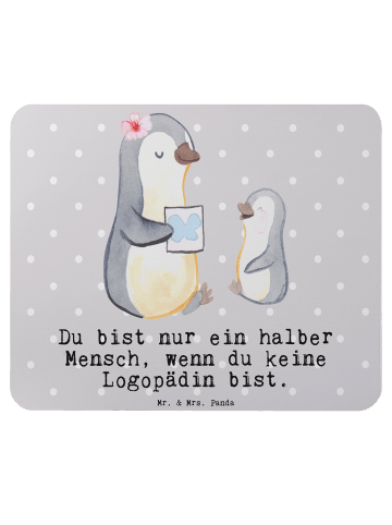 Mr. & Mrs. Panda Mauspad Logopädin Herz mit Spruch in Grau Pastell