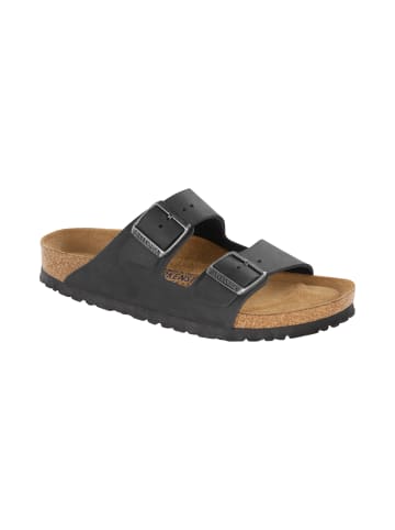 Birkenstock Pantoletten Arizona Weichbettung Fettleder in Schwarz