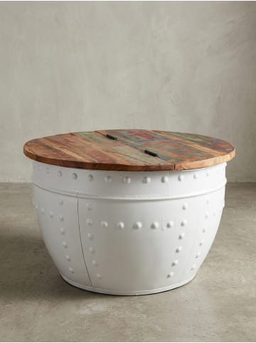 KADIMA DESIGN Couchtisch Mango 60x36x60 cm Massivholz Metall Industrial Rund