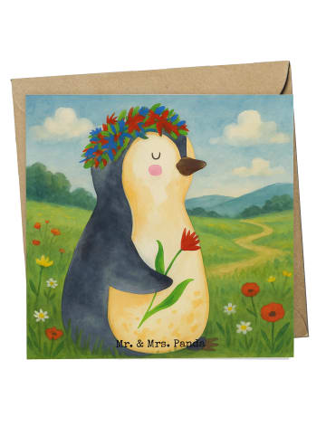 Mr. & Mrs. Panda Klappkarte Pinguin Blumen Design ohne Spruch in Weiß