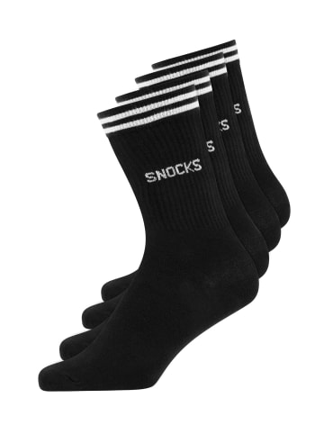 SNOCKS Hohe Sportsocken mit Streifen aus Bio-Baumwolle 4 Paar in Schwarz