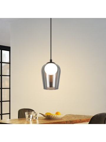 ZMH Pendelleuchte in rauchgrau Glas 1-flammige G9 Vintage H 120CM Bogen-Design