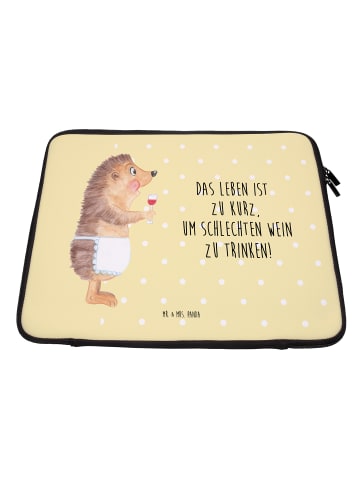 Mr. & Mrs. Panda Laptoptasche Igel Wein mit Spruch in Gelb Pastell