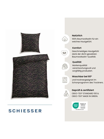 Schiesser Baumwollsatin-Bettwäsche-Set Roan in Schwarz-Oliv