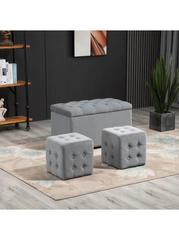 HOMCOM Aufbewahrungshocker-Set-75L x 40B x 42H cm-Hellgrau