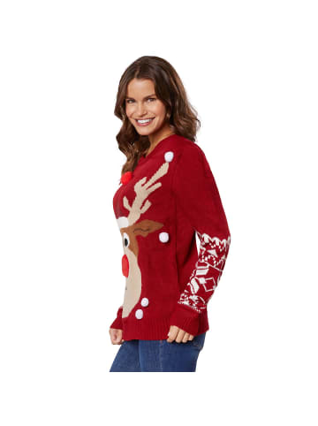 tectake Strickpullover in roter, weißer und brauner Farbe, rot