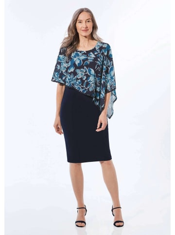 GOLDNER Elegantes Abendkleid mit Pailletten in marine / mykonosblau / geblümt