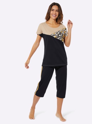Sieh an! Capri-Schlafanzug in beige-schwarz