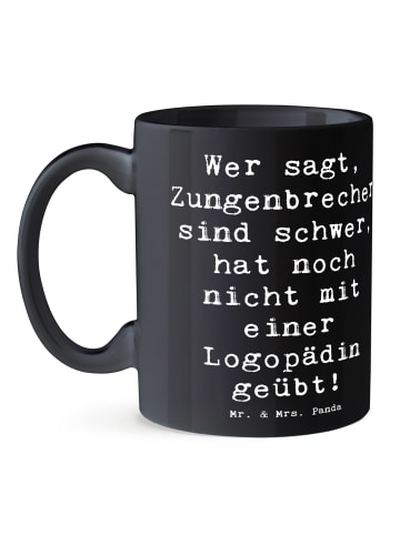 Mr. & Mrs. Panda Tasse Spruch Training mit Logopädin mit Spruch in Schwarz