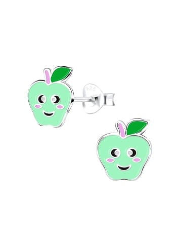 Alexander York Kinderschmuck-Ohrstecker APFEL mit Gesicht in 925 Sterling Silber, 2-tlg. in green