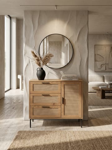 KADIMA DESIGN Kommode 80x82x36 cm Flurkommode Eiche-Dekor & Rattan, Sideboard mit