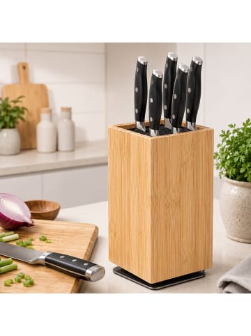 relaxdays Messerblock in Natur - (B)10,5 x (H)26 x (T)10,5 cm