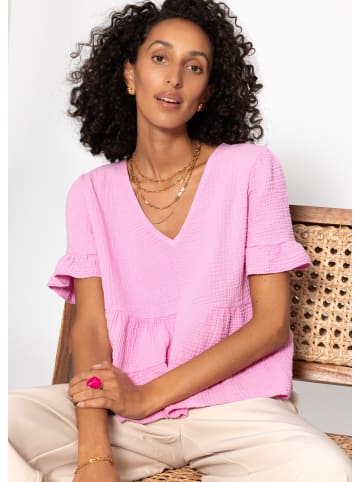 SASSYCLASSY Musselin Shirt mit Volants in Rosa