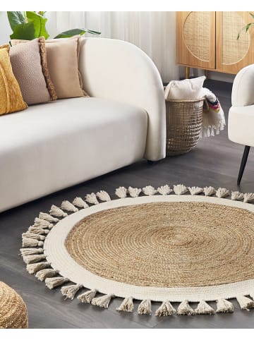 Beliani Geflochtener Teppich SAMSUN in Beige/Weiß - (W) 120 x (H) 120 x (L) 120 cm