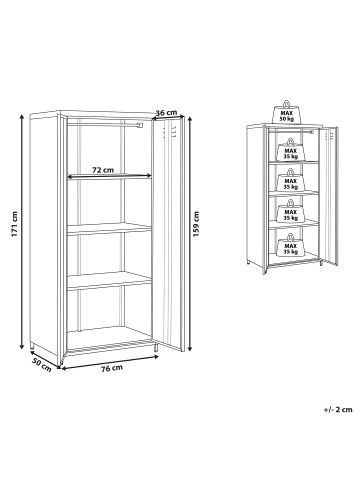 Beliani Kleiderschrank VARNA in Schwarz - (W) 76 x (H) 171 x (L) 50 cm