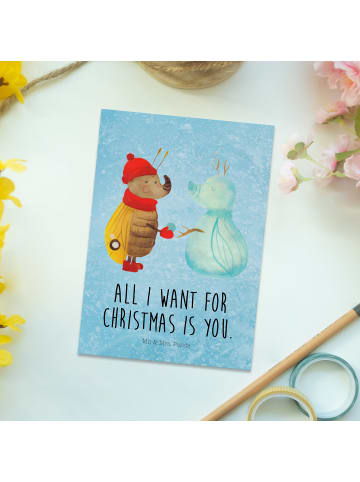 Mr. & Mrs. Panda Grußkarte Nachtfalter Schneemann mit Spruch in Eisblau