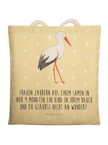 Mr. & Mrs. Panda Tote Bag Storch mit Spruch in Gelb Pastell