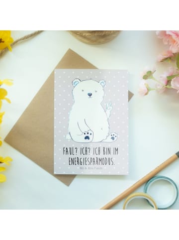 Mr. & Mrs. Panda Klappkarte Eisbär Faul mit Spruch in Grau Pastell