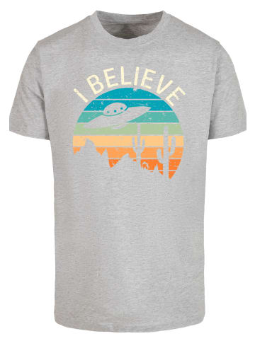 F4NT4STIC T-Shirt I Believe UFO Alien Sonnenuntergang in grau meliert