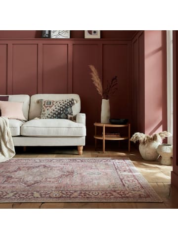 KADIMA DESIGN Maschinenwaschbarer Vintage-Teppich aus recycelten Fasern, rutschfest in Rosa