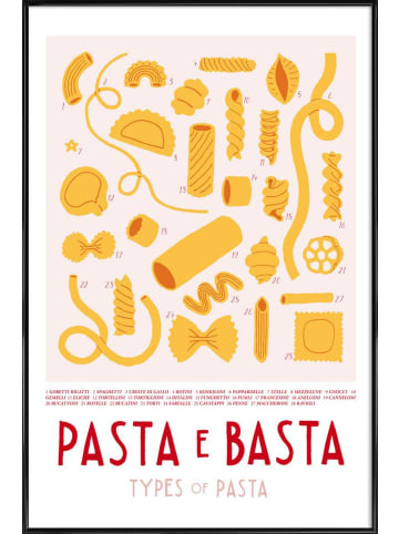 Juniqe Poster in Kunststoffrahmen "Pasta e Basta" in Cremeweiß & Gelb