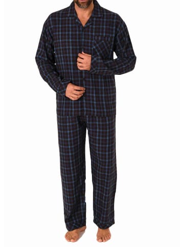 NORMANN langarm Flanell Pyjama Set Schlafanzug zum durchknöpfen - 70911 in schwarz