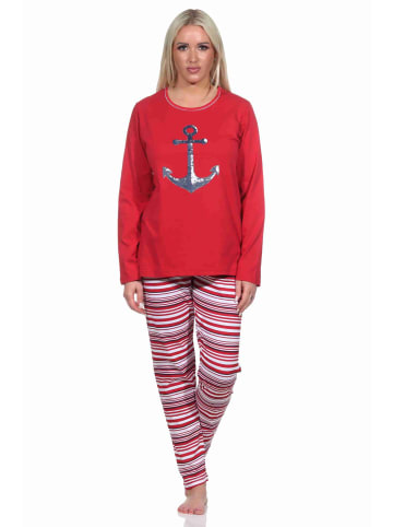 NORMANN langarm Schlafanzug Pyjama Oberteil Anker - 77344 in rot