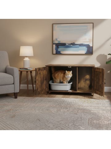 relaxdays Katzenschrank in Dunkelbraun - (B)78,5 x (H)46 x (T)44,5 cm