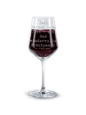 Mr. & Mrs. Panda Weinglas Spruch Brautpaar Herzen mit Spruch in Transparent