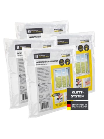 EASYmaxx Moskitonetz Fenster 4er-Set 130x150cm weiß mit Klettverschluss Transparent