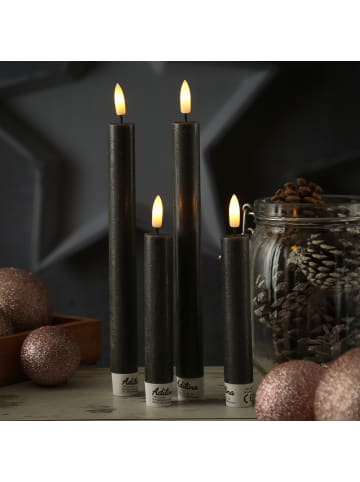 Adilina 2x LED Stabkerzen LINA Rustik-Optik Echtwachs H: 16cm in schwarz