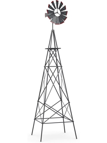 COSTWAY Gartenwindmühle mit Kugellager & Erdnägeln wetterfest φ45cm in Grau
